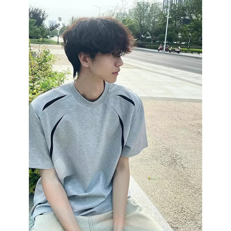 灰色解构拼接设计感短袖男夏季