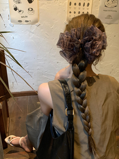 韩国原创甜美豹纹网纱气质发夹2025秋冬新款后脑勺半扎发弹簧夹女