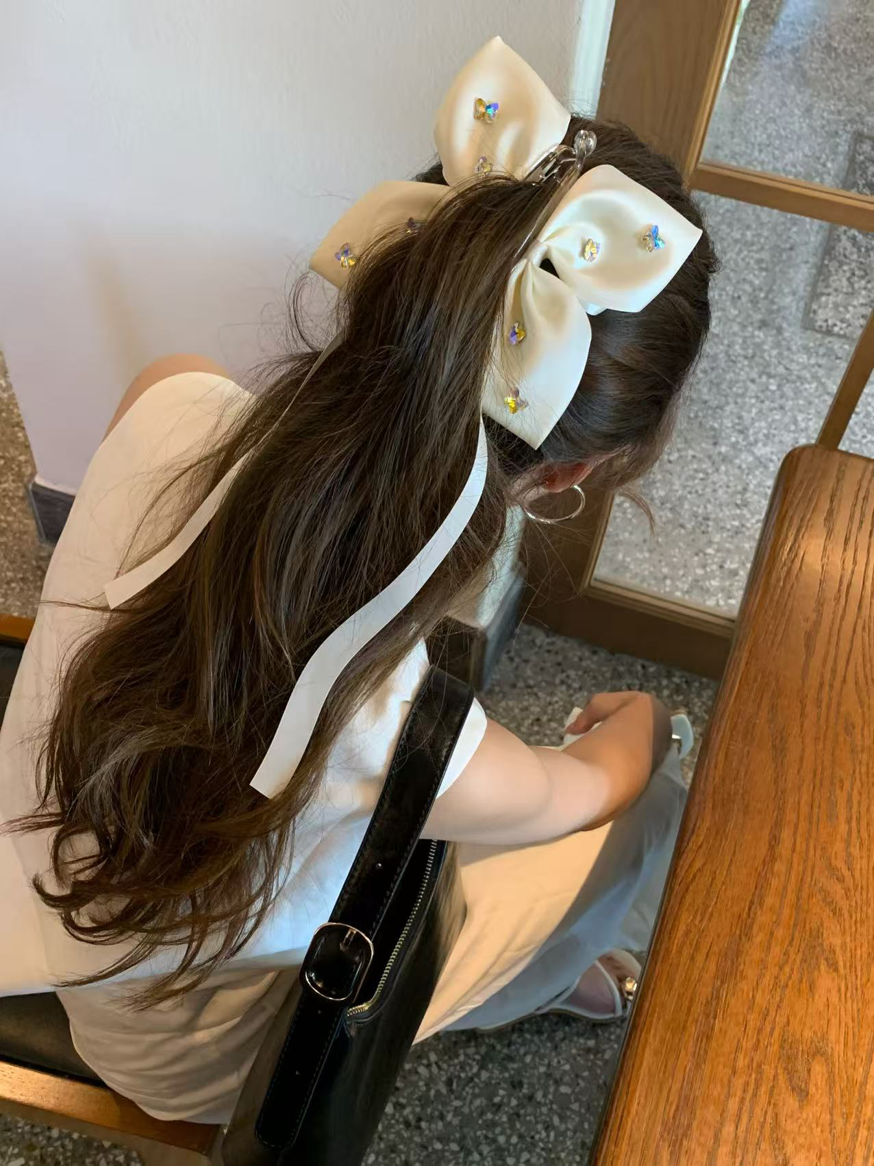 韩国甜美轻奢绸缎布艺蝴蝶结发夹女2025新款后脑勺盘发香蕉夹发饰