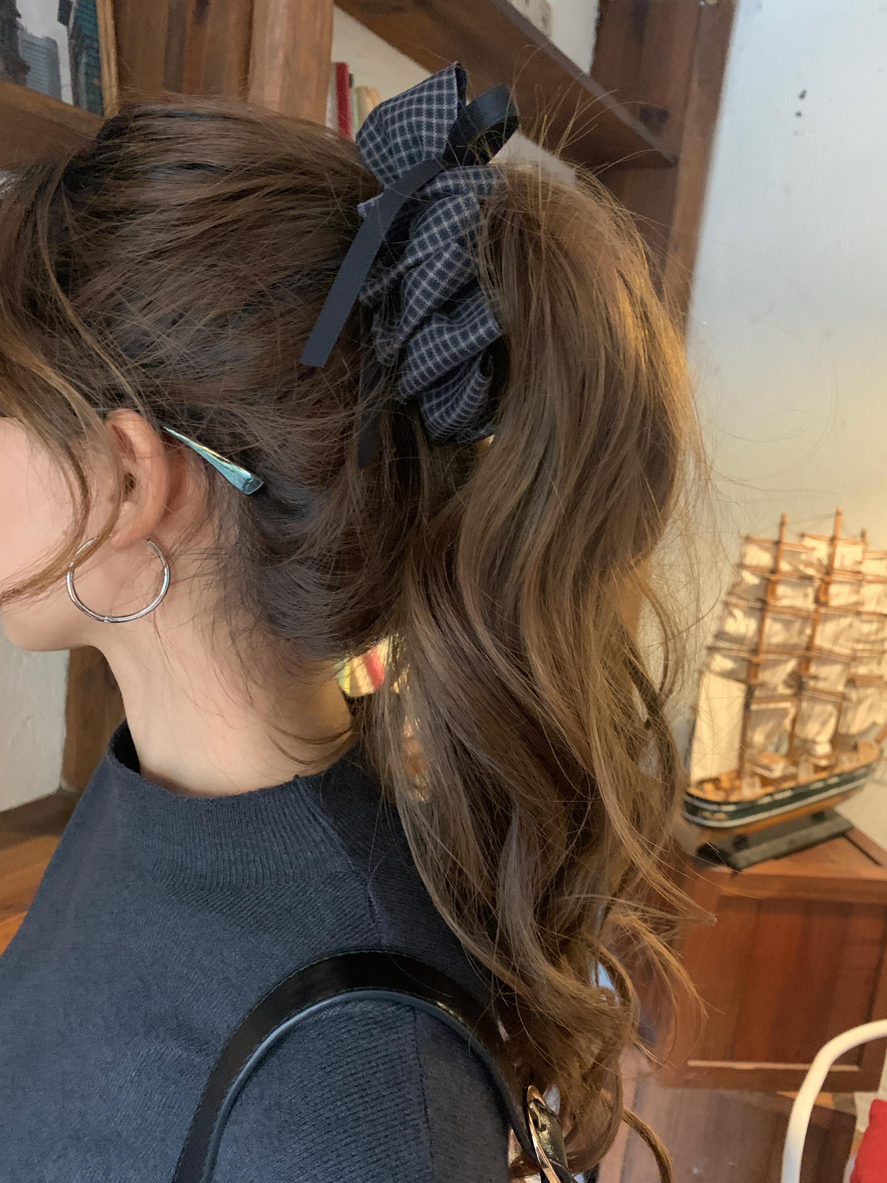 韩国原版标进口2025新款多层蝴蝶结学院风减龄抓夹香蕉夹发夹女