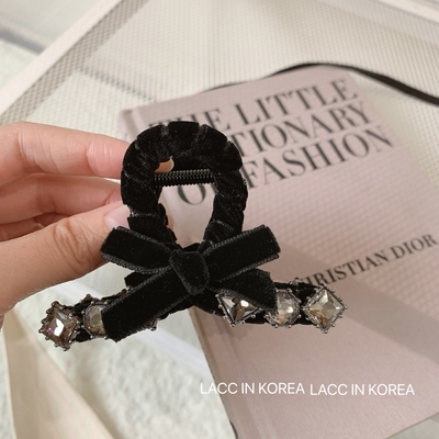 韩国超闪满钻交叉蝴蝶结发夹2025新款秋冬抓夹后脑勺盘发鲨鱼夹女