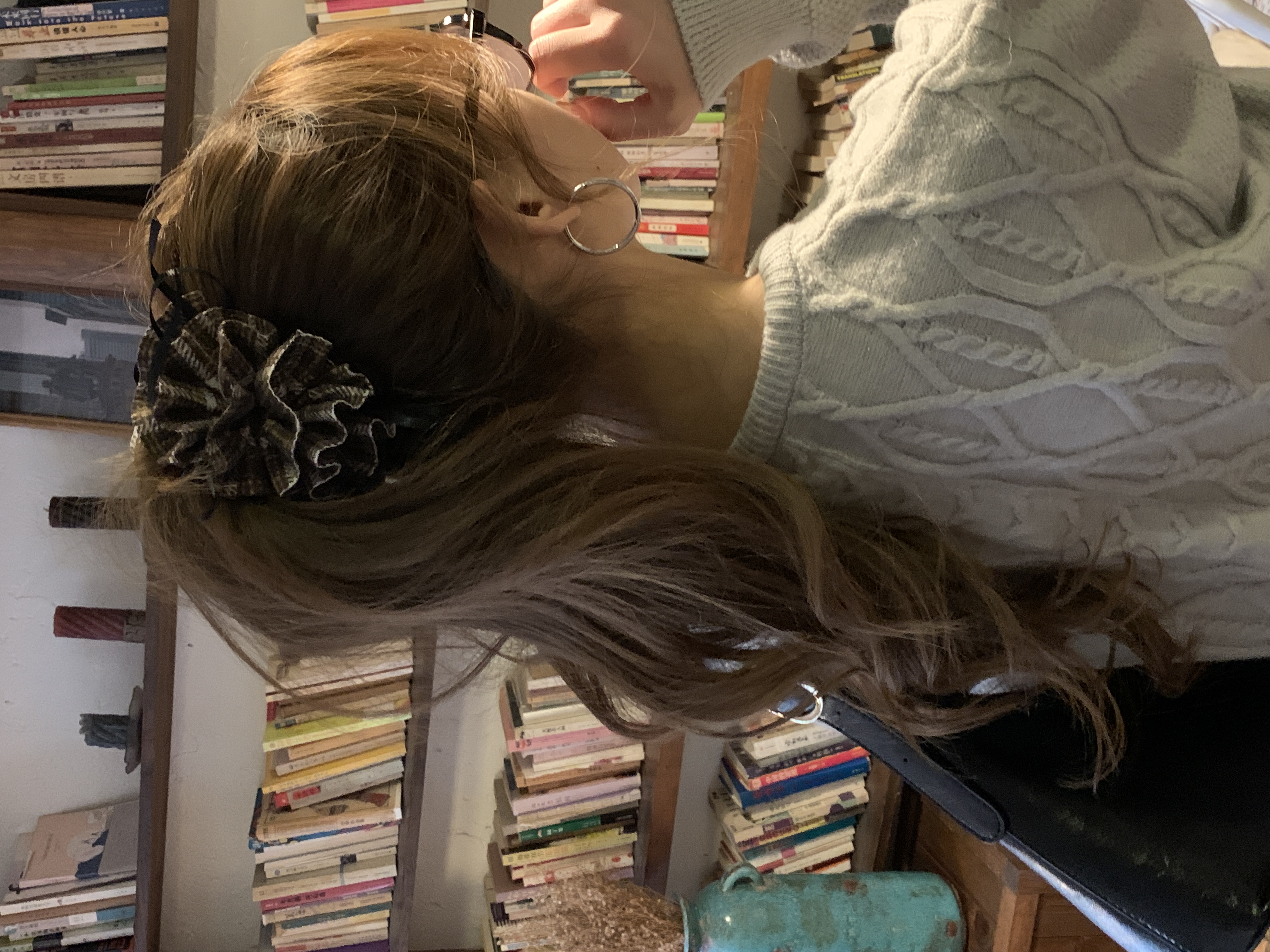 上新减10~秋冬学院风格子花朵手工缝制香蕉夹竖夹发夹发抓马尾夹