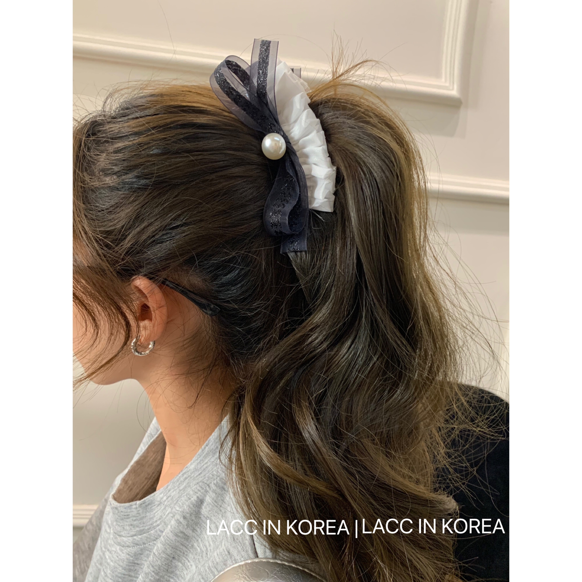 韩国法式蝴蝶结珍珠裙摆发夹2025新款后脑勺高马尾香蕉夹发卡头饰