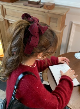 卖完无补红色过年波点蝴蝶结女2026新款高端夹子头饰发饰香蕉夹