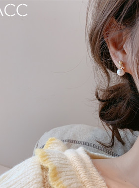 韩国东大门简约925银针水钻小珍珠耳钉百搭气质耳环少女耳坠耳钉