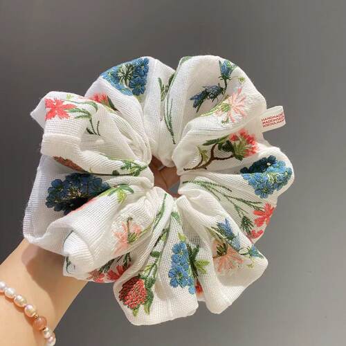 韩国法式田园刺绣大肠发圈2025新款高级感甜美文艺风头绳气质发饰