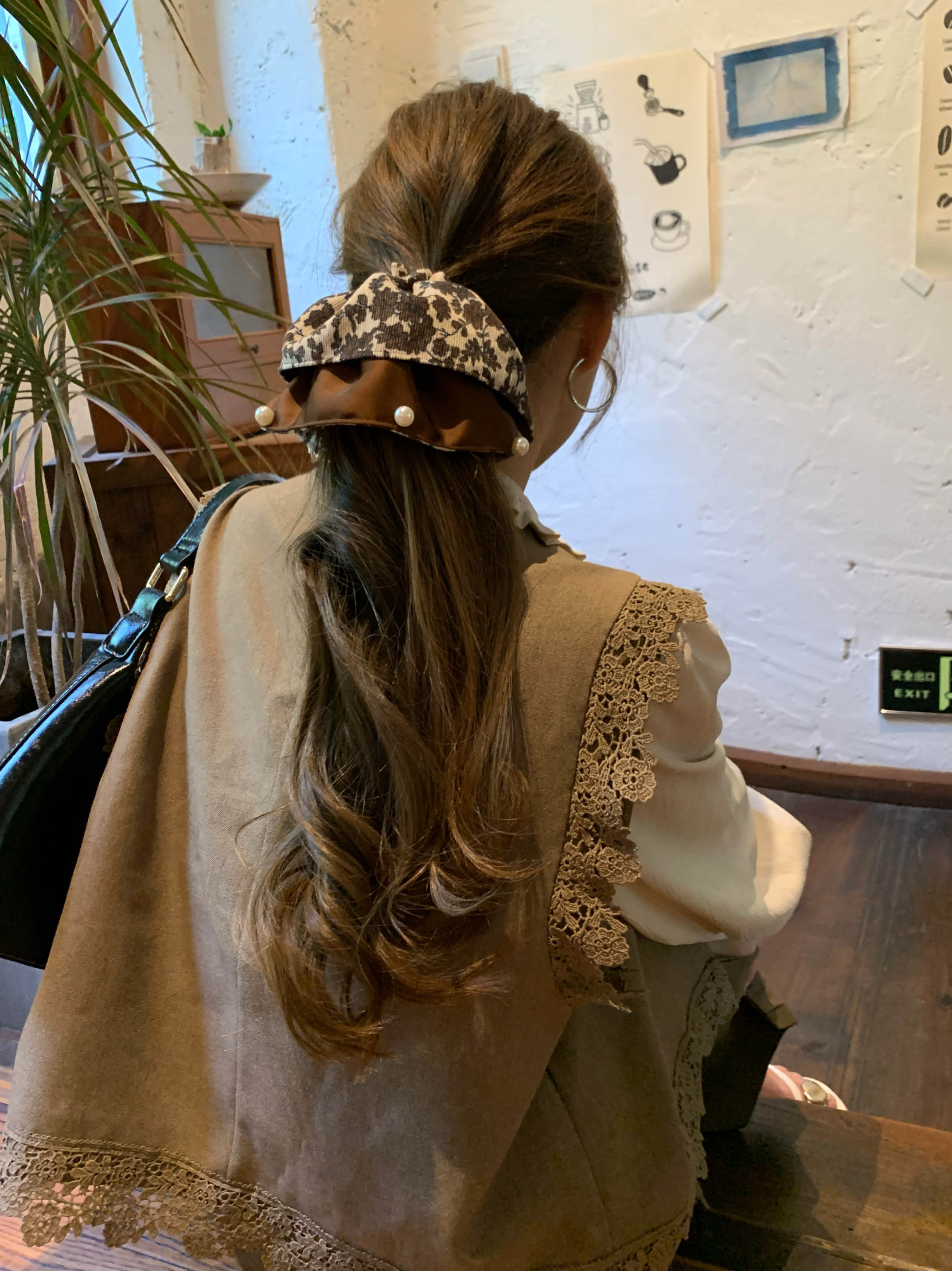 韩国千鸟格碎花双面珍珠边大肠发圈2025新款超大号气质复古头绳女