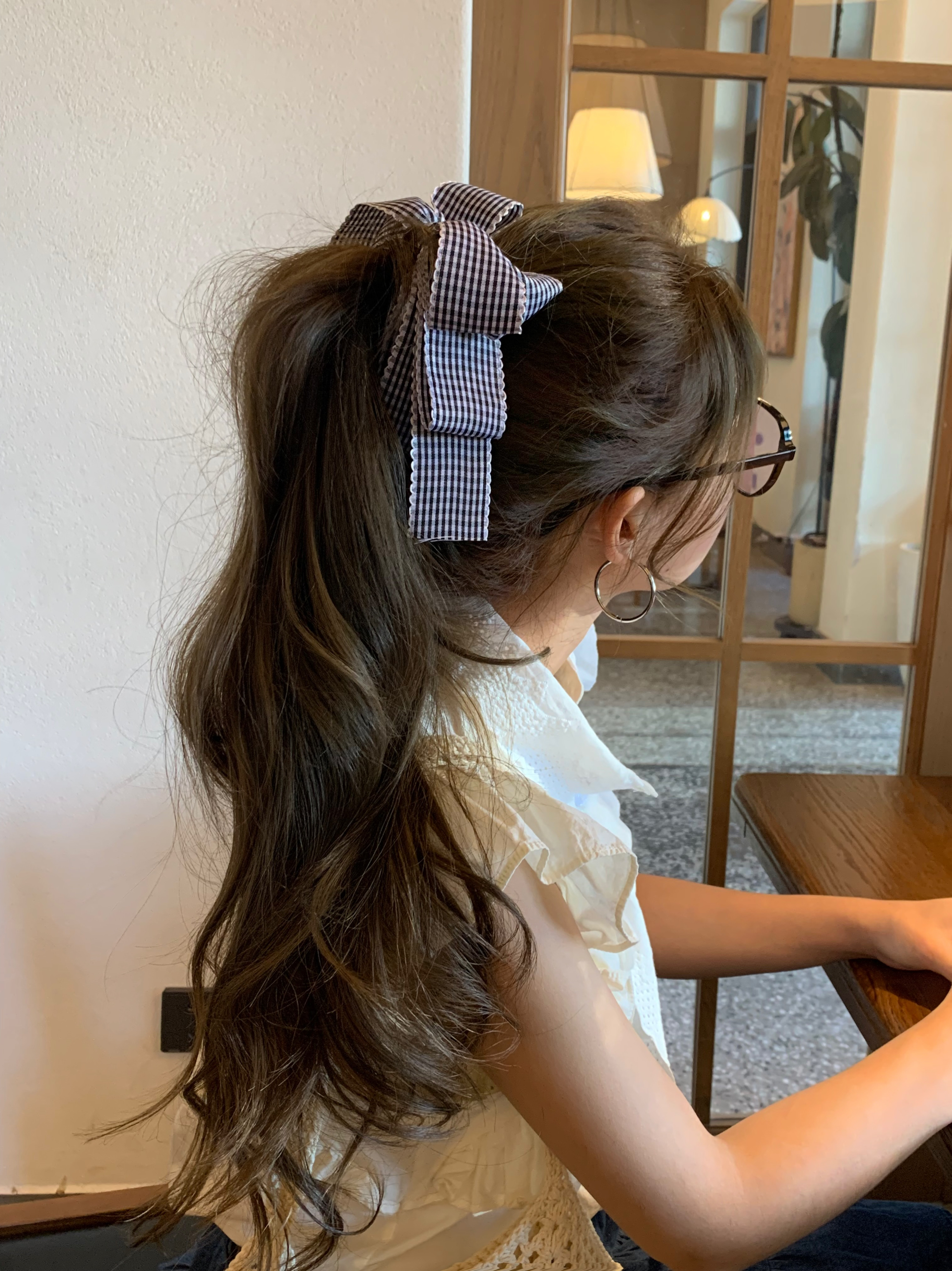 韩国甜美格子蝴蝶结发夹女2025新款后脑勺盘发发夹高马尾香蕉夹女