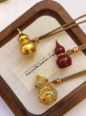诗予饰古法沙金葫芦轻奢毛衣项链