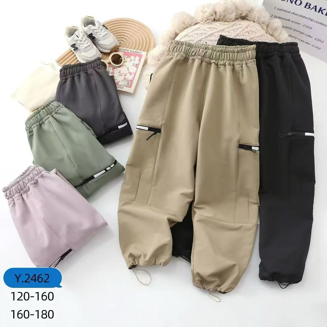 男童女童工装裤2025新款儿童一体绒薄绒款休闲裤中大童运动裤