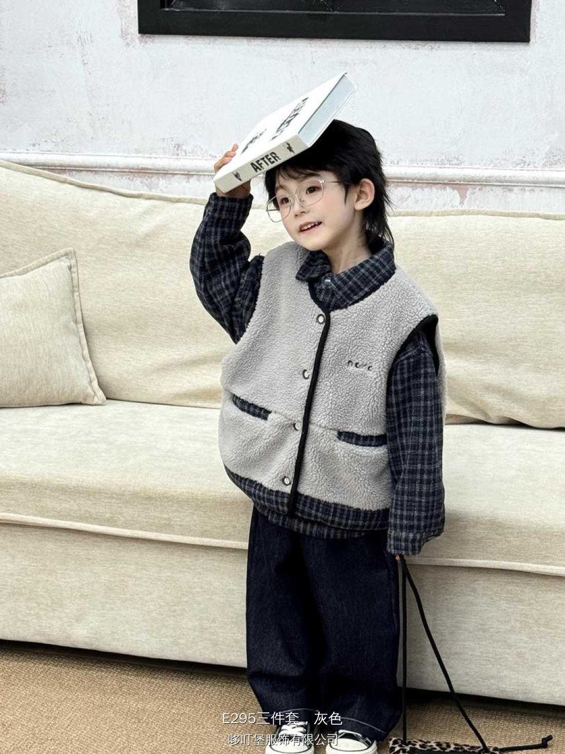 婴幼儿童装 小男童韩版马甲衬衣加绒裤子三件套冬款潮款