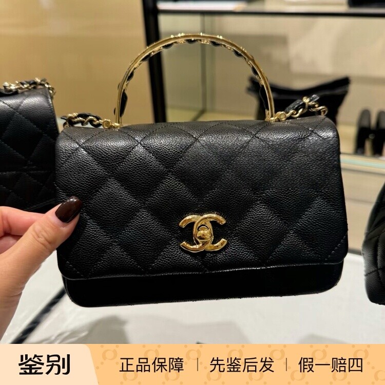 奢店代购 2026p 新款正品 CHANEL/香奈儿 牛皮迷你手柄口盖单肩包
