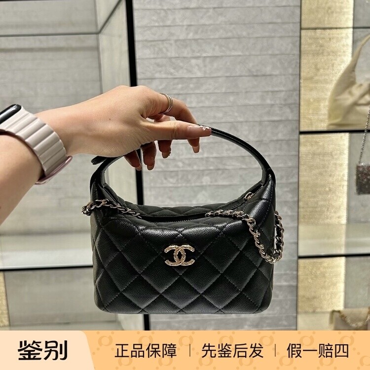 奢店 2026c 新款正品 CHANEL/香奈儿 荔枝纹牛皮链条手拿饭盒手袋