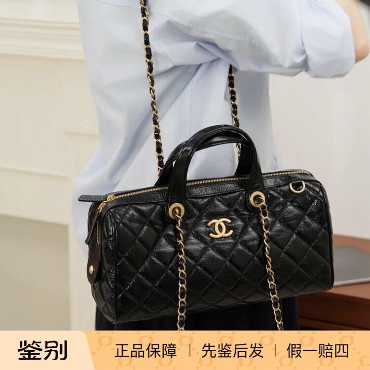 奢店代购 2025a新款正品 CHANEL/香奈儿 漆面牛皮保龄球波士顿包