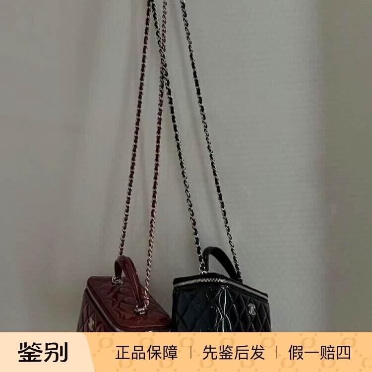香奈儿牛皮漆皮化妆盒子单肩包