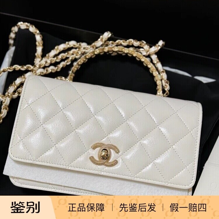 新款 奢店代购 2024c正品 CHANEL/香奈儿 珍珠手柄woc羊皮单肩包