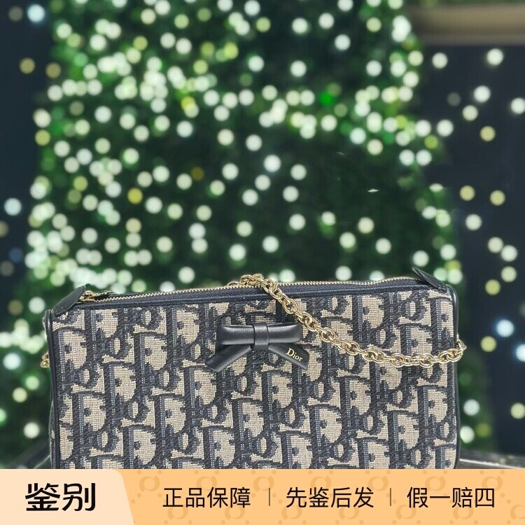 奢店代购 2026 新款正品 DIOR/迪奥 Oblique Bow蝴蝶结链条手拿包