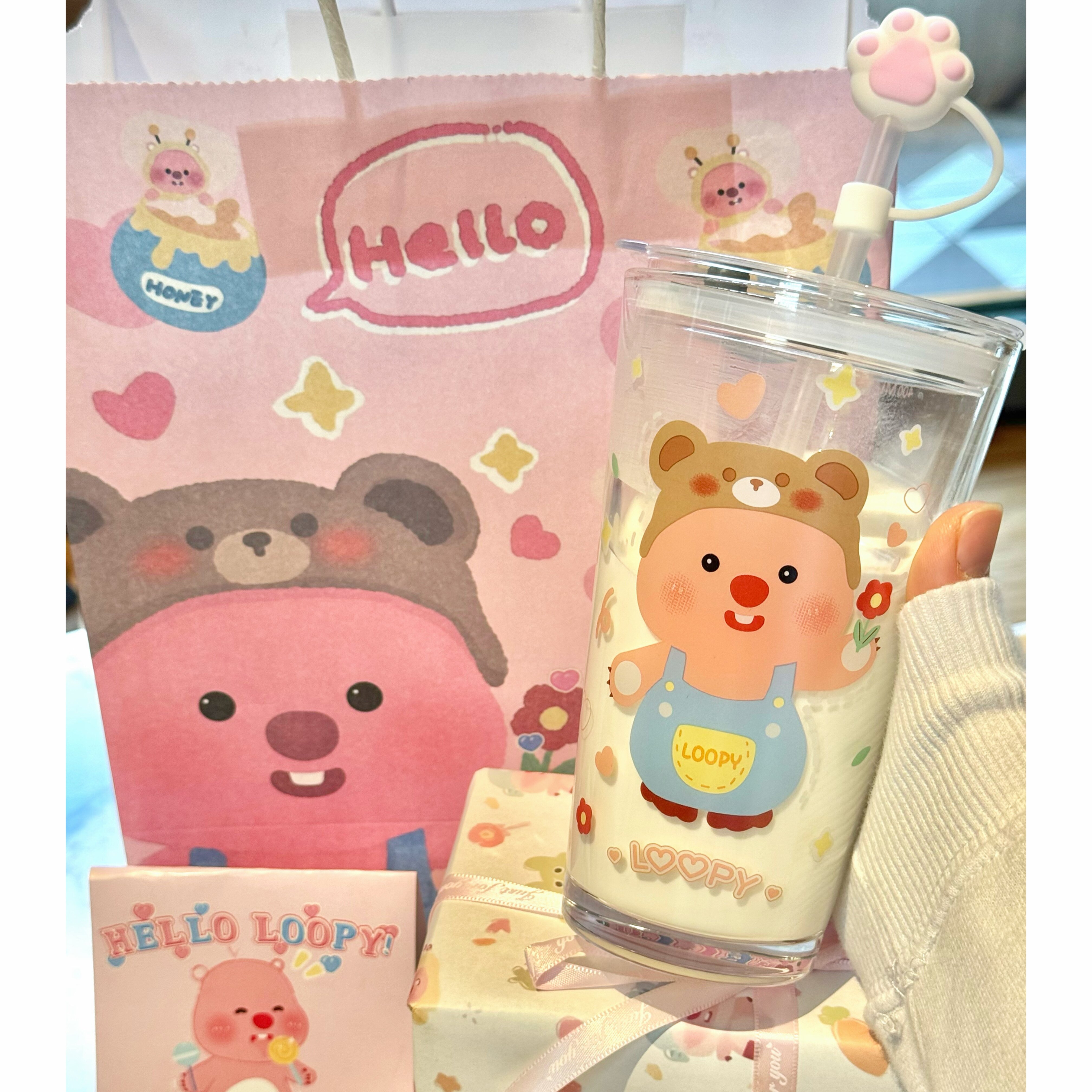 生日礼物送女生小海狸玻璃吸管杯