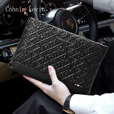 Cohnim kevin手包男士手拿包男头层牛皮软礼盒真皮大容量信封包