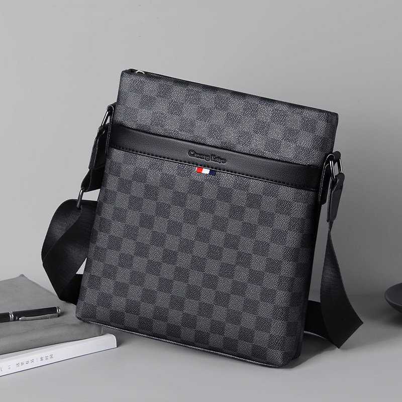 Chuongkaiye新款单肩包男休闲格子斜挎包男商务男包
