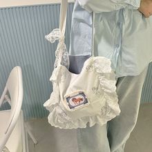 2025新款森系少女蕾丝花边春夏季甜美单肩包女日系百搭斜跨帆布包