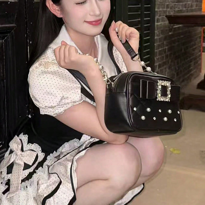 日韩系ins风迷你洋气包包时尚珍珠单肩链条斜挎包菱格百搭小方包