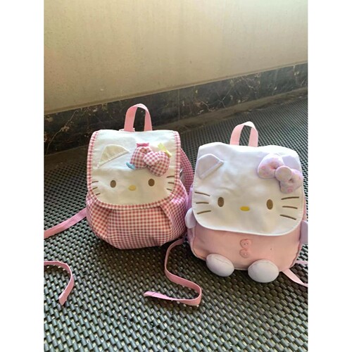 hellokitty书包女甜美粉格子小学初高中大学生大容量可爱双肩背包