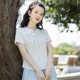小清新棉麻绣花立领盘扣显瘦茶艺服 上衣2025新款 中式 改良旗袍短袖