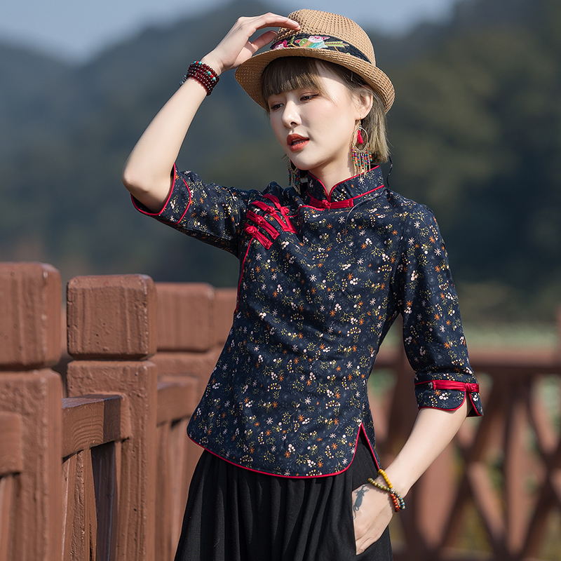 2024年中式改良汉服唐装衬衫棉麻