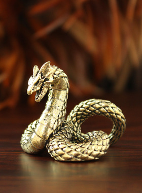 新款蛟龙蛇复古黄铜摆件