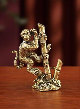黄铜步步高升猴子摆件创意桌面