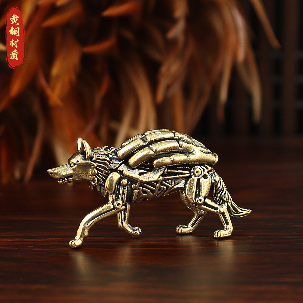 热卖跨境机械盔甲狼创意黄铜工艺品摆件玄关酒柜桌面造景装饰礼品