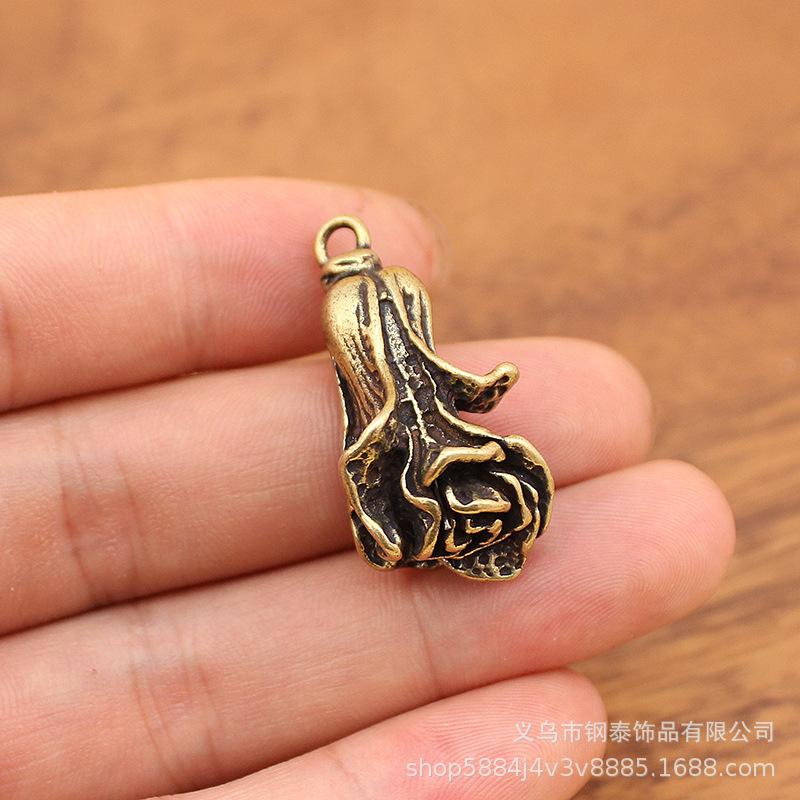 黄铜白菜挂件五帝钱钥匙扣配件纯铜白菜复古小铜器景区厂家批发