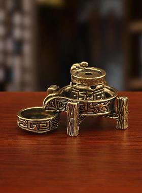 黄铜时来运转石磨摆件创意左右