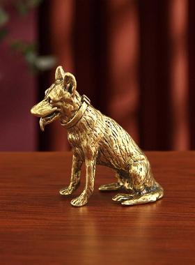 黄铜招财铜狗小摆件中式古典