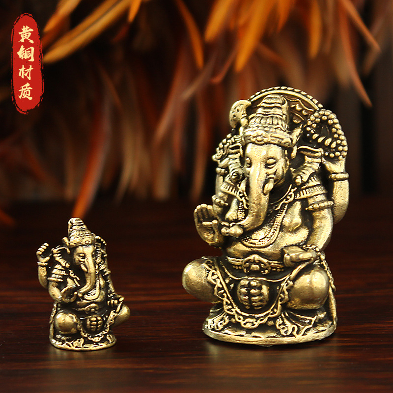 黄铜四臂象神泰国佛像摆件复古做旧桌面财神装饰工艺品收藏东南亚