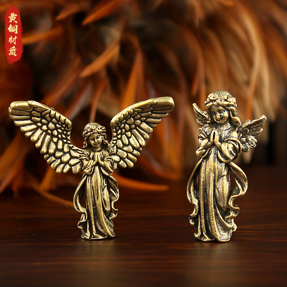 欧式复古天使摆件美式黄铜