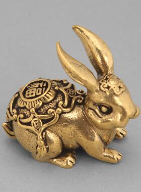 生肖兔子桌面工艺品纯黄铜可爱