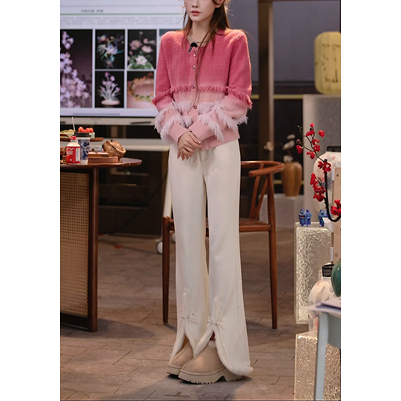 吞吞穿搭日记【从从绒绒 白色】盘扣设计 毛绒边后中连腰长裤,女装/女士精品,休闲裤,淘宝优惠券,粉丝福利购,淘宝优惠卷