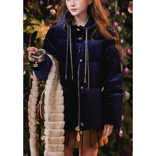 吞吞穿搭日记【蓝色星空顶】美到惊叹 撒银丝绒重工羽绒服