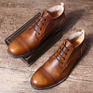 SYD春秋手工擦色透气做旧休闲复古英伦男鞋真皮雕花皮鞋圆头青年