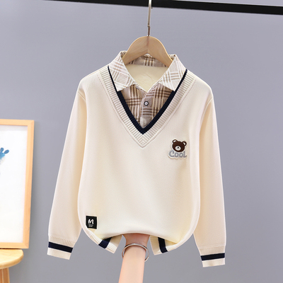 男童假两件卫衣一体绒