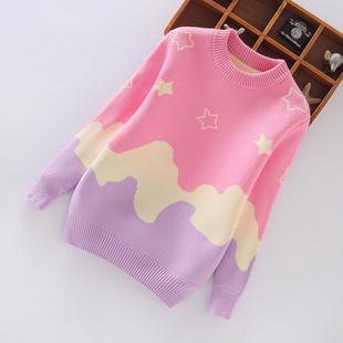 加厚中大童套头打底衫 儿童纯棉针织衫 加绒 3023新款 女童毛衣秋冬款