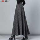2025秋冬毛呢格子半身裙女百搭高腰A字裙中长款 长裙 加厚显瘦大码