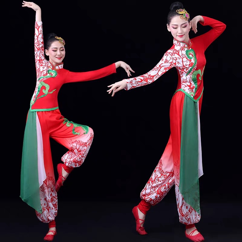 打鼓秧歌服演出服女舞蹈表演服喜庆扇子舞蹈腰鼓服套装跳广场舞服