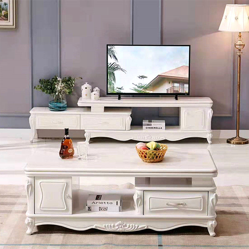 茶几电视柜组合 组装 现代简约 雕花 大理石茶几客厅实木小户型