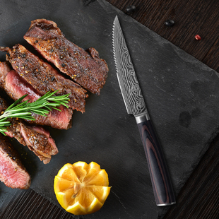 大马士革纹牛排刀叉西餐刀家用刀具锯齿切肉加厚猪扒牛扒餐刀
