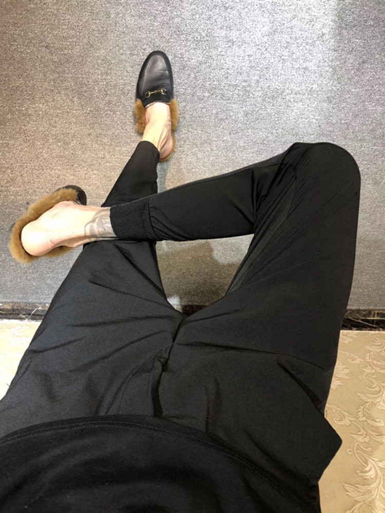 精神小伙九分纯色黑武士休闲裤子