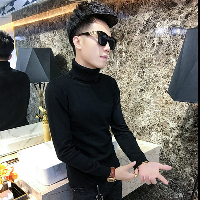 秋冬新款线衣社会精神小伙高领打底毛衣男潮流帅气修身套头针织衫