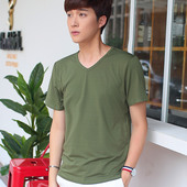 V领修身 弹力打底衫 上衣服半袖 夏季 包邮 T恤男士 9.9 军旅风简约短袖